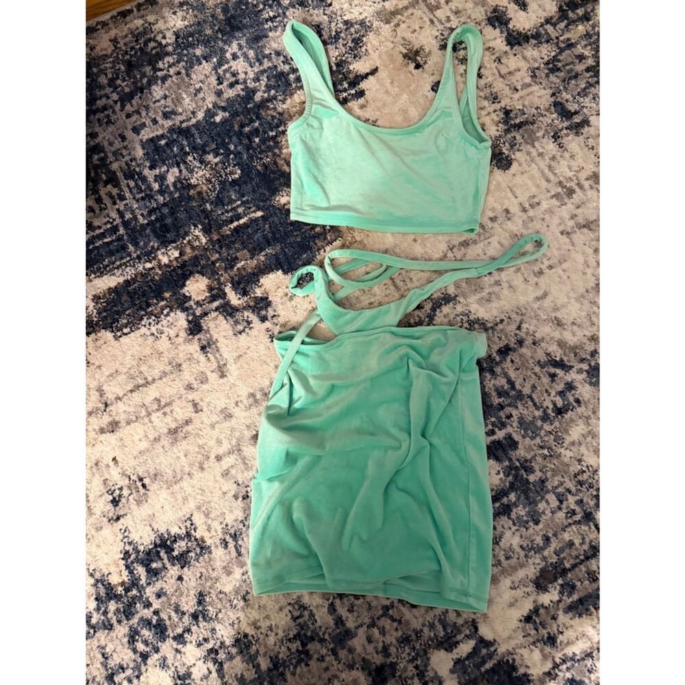 Fashion Nova Mint Green Scoop Neck Crop Top & Matching Skirt
